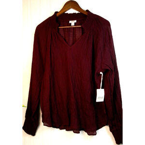 a.n.a Purple Crinkled Cotton Long Sleeve Top blouse- Large Tall NWT/RTL $48